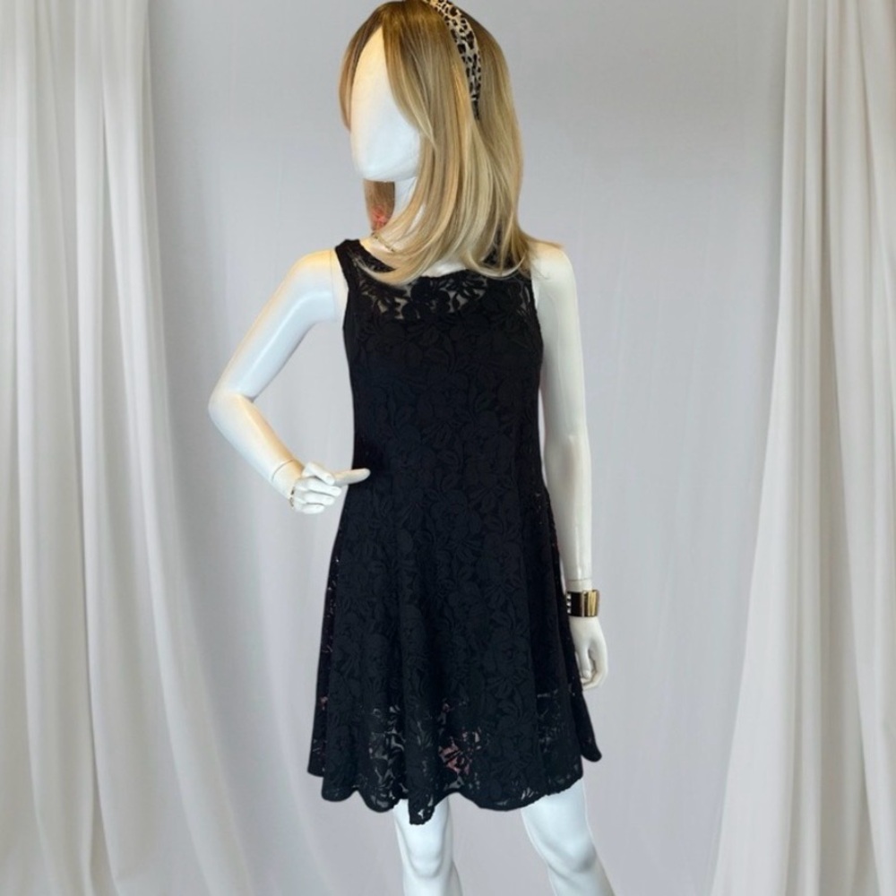 Free People Elegant Black Lace Mini Dress
